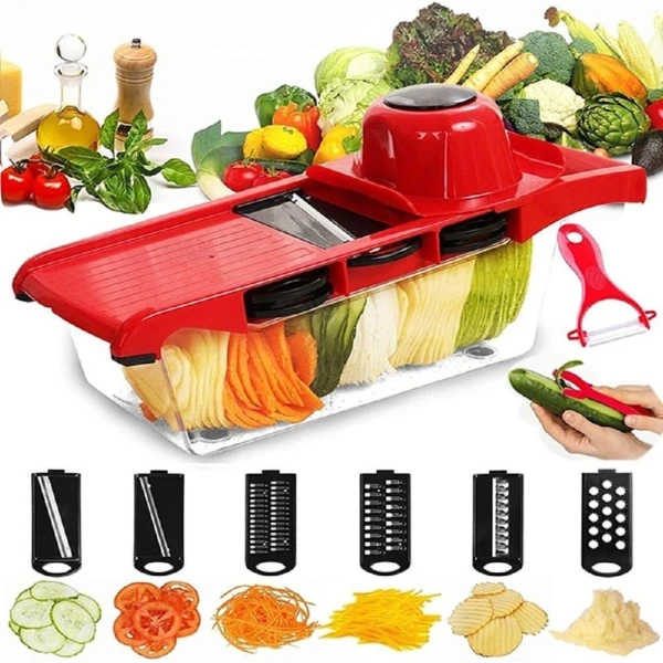 CommerceDeals | Alles in 1 Mandoline RVS | Keukensnijder | Groentesnijder roestvrij staal | Snijmachine | Rasp | Persen | Mandolines | Keuken snijder met accessoires