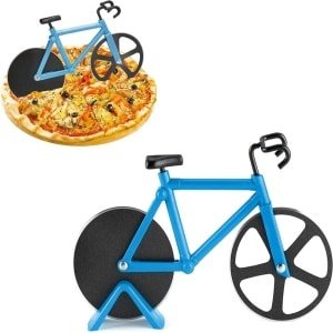 Fiets pizzasnijder roestvrij staal - grappige keuken accessoire voor feesten - blauw