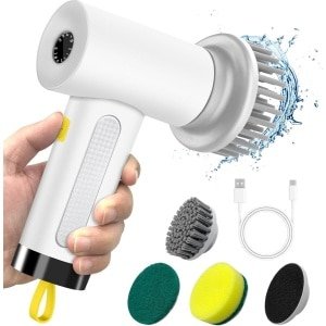Handgeleide Power Spin Scrubber draadloos met 3 verwisselbare reinigingskoppen - Elektrische reinigingsborstel - 2 snelheden - badkamer keuken tegels vloeren