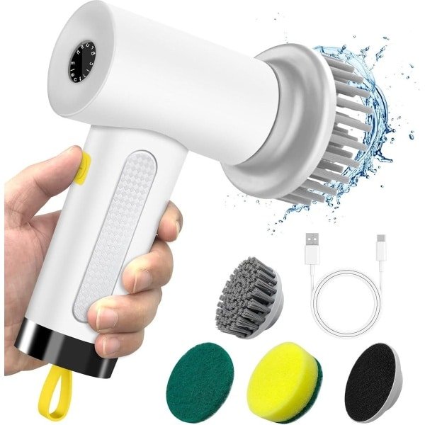 Handgeleide Power Spin Scrubber draadloos met 3 verwisselbare reinigingskoppen - Elektrische reinigingsborstel - 2 snelheden - badkamer keuken tegels vloeren