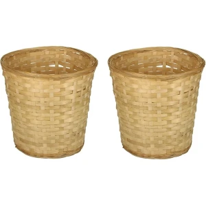 Mandje - 2x - 26 x 24 cm - riet/bamboe - rond - 11 liter - opbergmand - Keuken artikelen opberg manden - Huis decoratie/accessoires