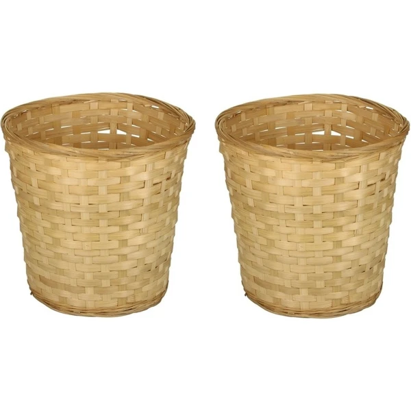 Mandje - 2x - 26 x 24 cm - riet/bamboe - rond - 11 liter - opbergmand - Keuken artikelen opberg manden - Huis decoratie/accessoires