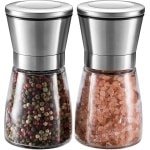 Premium roestvrij stalen zout- en pepermolenset - glazen lichaam - instelbare grofheid - geborsteld roestvrij staal - keuken accessoires