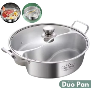 Purevolt. Duo Pan - Dubbele Pan - Inclusief Deksel - Roestvrijstaal - 2 In 1 - Trend Pan - KeukenMode - Pannen - Keuken Accessoire - Geschikt voor zowel Inductie als Gas - Perfect voor Hotpot en Fondue