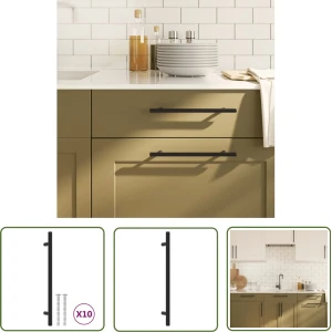 The Living Store Handvatten 10 st 192 mm roestvrij staal zwart - Handgrepen Keuken - Kastbeslag - Deurgrepen - Meubilair Accessoires - Moderne Handvatten