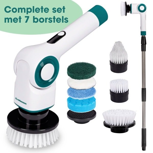 Wellewares EasyClean - Elektrische schoonmaakborstel - Schuurborstel - Schrobborstel Badkamer en Keuken - Poetsmachine - Polijstmachine - Schrobber Met Steel