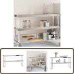 vidaXL Werktafel Verhoging 2-laags - 110x30x65 cm Werktafel Verhoging - Keuken Verlichting - Roestvast Staal - Werkblad Verhoging - Keuken Accessoires
