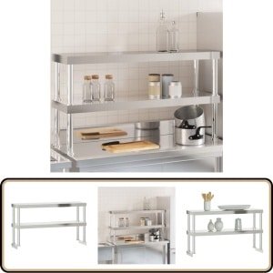 vidaXL Werktafel Verhoging 2-laags - 110x30x65 cm Werktafel Verhoging - Keuken Verlichting - Roestvast Staal - Werkblad Verhoging - Keuken Accessoires