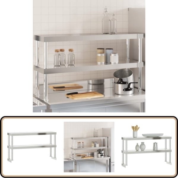vidaXL Werktafel Verhoging 2-laags - 110x30x65 cm Werktafel Verhoging - Keuken Verlichting - Roestvast Staal - Werkblad Verhoging - Keuken Accessoires
