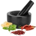 H&S vijzel met stamper set - ⌀ 12 cm - Keuken accessoires - Vijzels om kruiden noten of medicijnen te malen - Maak pesto of guacamole - Zwart graniet