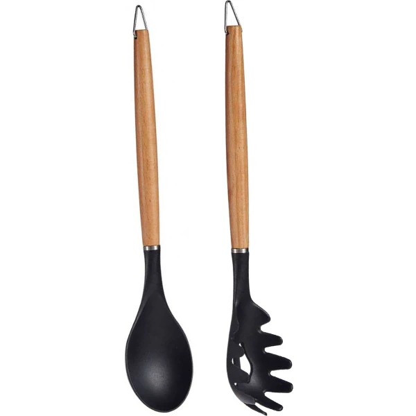Kook/keuken gerei - set van 2x stuks - zwart/bruin - kunststof/hout - keuken/kook accessoires