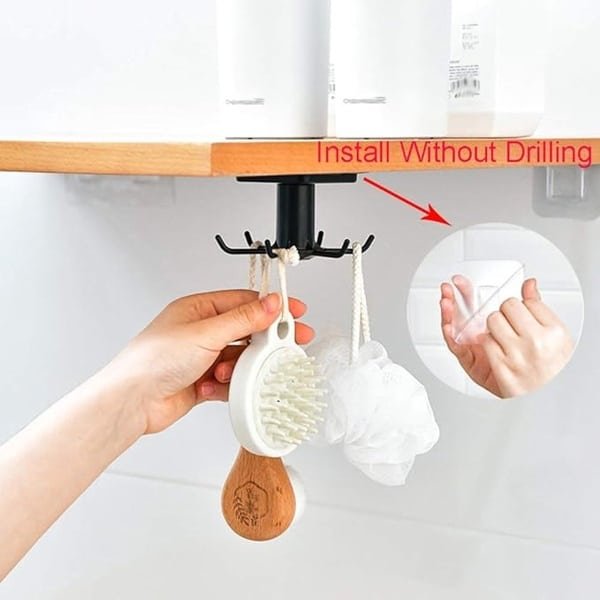 Narimano® Keuken Haak Multifunctionele Haken 360 Graden Gedraaid Draaibare Rack Voor Organisator En Opslag Lepel Hanger Accessoires- Zwart