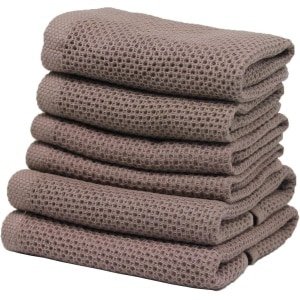 Set van 6 theedoeken voor eettafel - keuken accessoires van 100% katoen (bruin)