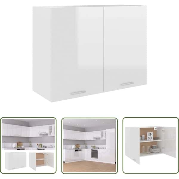 The Living Store Hangkast 80x31x60 cm bewerkt hout hoogglans wit - Keukenhangkast - Opbergkast Keuken - Hangend Kastje - Kookeiland Accessoires - Keukeninrichting