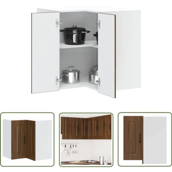 The Living Store Keukenwandhoekkast Kalmar bewerkt hout bruin eikenkleur - Keuken Hoekkast - Opbergkast Keuken - Wandmontage Keuken - Houten Keukenkast - Keuken Accessoires