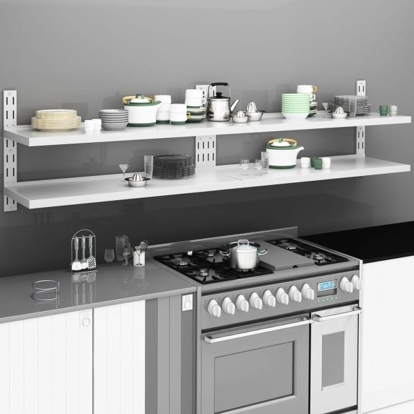 The Living Store Wandschappen zwevend 2-laags 2 st 240x30 cm roestvrij staal - Keuken Accessoires - Wandplanken - Roestvaststaal - Opbergruimte - Kookaccessoires