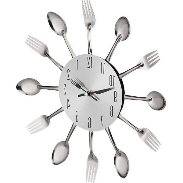 Wandklok Bestek - Keuken Accessoire - ⌀ 31 cm - Zilver - Metaal
