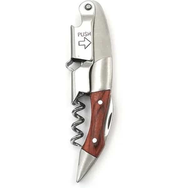 WiseGoods Premium RVS Wijnopener - Kelnersmes - Wijn Opener - Keuken Accessoires - Flesopener - Kurkentrekker - Bieropener - Hout