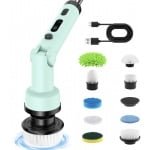 ZYLARO Elektrische Schoonmaakborstel - Schrobborstel - voor badkamer of keuken - met 1.4m telescopische handgreep - met 10 opzetstukken - Groen