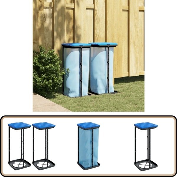 vidaXL Vuilniszakhouders - 60L - 2 stuks - Zwart en Blauw Vuilniszakhouder - Prullenbak - Afvalcontainer - Buitenhuis - Keuken Accessoires