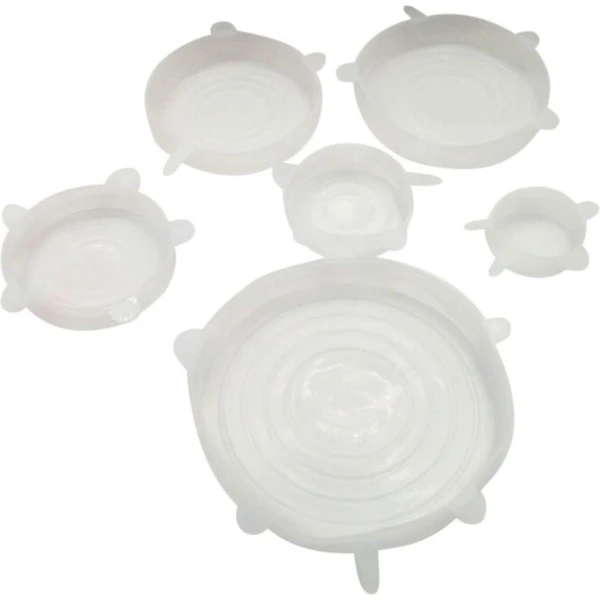 6-delige Set Siliconen Vershoud Stretch Deksels | Wit | Voedsel | Keuken Accessoires