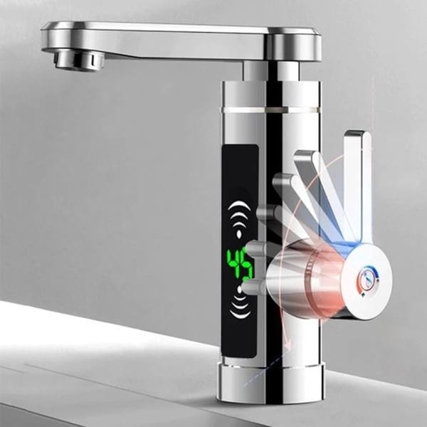 Collox Elektrische kraan - Onmiddelijk warmwaterkraan - Keuken mengkraan - Met temperatuurweergave LED scherm - 3000 W - Temperatuur 25-55 graden - Zilver - 18,5x6,5x20,5 cm