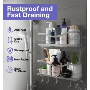 Douche Plank Set van 2 - Zelfklevende Boorvrije Keuken- of Douche Organisator - Doucheplank voor Binnendouche met Haken Douche Planken en Accessoires