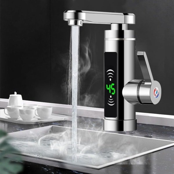 Draaibare elektrische warmwaterkraan met LED temperatuurweergave voor keuken en badkamer