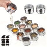 Dutchers® 12-delige RVS Magneetkruidenpotjes - Kruidenpotjes met Magneet - Magnetische Kruidenorganizer - Keuken Accessoires - Kruidencontainers RVS - Kruidenrek Magnetisch