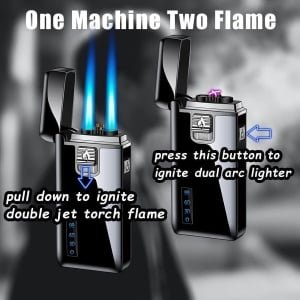 Elektrische Boogaansteker 2 in 1 Dual Jet Flame - Hervulbaar - USB Oplaadbaar - Winddicht - Kaars Keuken BBQ - Goud