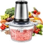 Elektrische Hakmolen voor de Keuken - 500 W - 2 Liter Roestvrijstalen en Glazen Container - 2 Snelheden - 4 Roestvrijstalen Messen - Universele Hakmolen voor Vlees, Groenten en Fruit