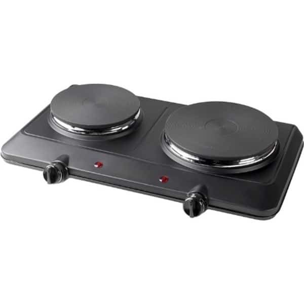 Elektrische Kookplaat - Dubbele Kookplaat ⌀ 18 Cm En 15 Cm - Ideaal Voor Camping - Kantoor Of Keuken - Inclusief Twee Traploos Regelbare Thermostaten - Tot 2250 Watt - Zwart