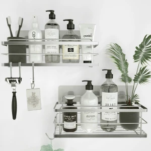 KINCMAX Douche Plank Set van 2 - Zelfklevende Douche Organisator of Keuken - Doucheo Planken voor Binnendouche met Haken en Douche Accessoires - Douche Caddy Mand