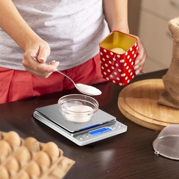 Keukenweegschaal - Weegschaal Keuken Digitaal - 3kg/0.1g elektrische keukenweegschaal - Tarra Functie - Precisie Weegschaal Keuken - met verlicht LCD-scherm - RVS