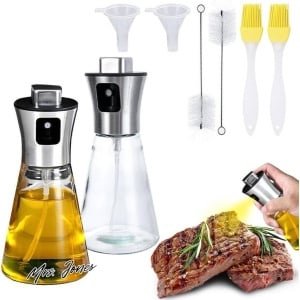 Mrs. Jones 200ml Olieverstuiver 2 Stuks Olie Verstuiver Glas Oliespray voor Keuken Oliefles Verstuiver voor Koken Air Fryer Bakken BBQ met Dispenser Accessoires .