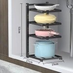 NÁMI Stellingkast - Keuken Accessoires - Multifunctionele Opbergrek - Keukenkast Organizer - Pot Rack Organizer - Verstelbaar - Gootsteen Planken - Gootsteenkast Organizer - Zwart