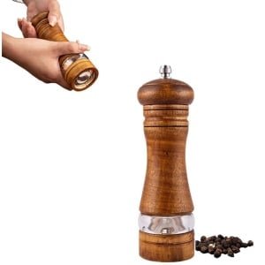 Pepermolen - Zoutmolen - Kruidenmolen - Herb Grinder - Peterseliemolen - Verstelbare Maalgraad - Peper- & Zoutstel - Keuken accessoires - Voor diverse kruiden - Transparant design - Bruin - 1 stuk - 5 x 5 x 17 cm