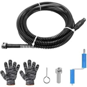 PolkaHome Afvoerreiniger Slang voor Elektrische Pijpreinigingsmachine, 18ft/5,5 m Handmatige Ontstopper met Boordop, 10 mm Diameter, Inclusief Handschoenen voor Keuken, Badkamer en Douche
