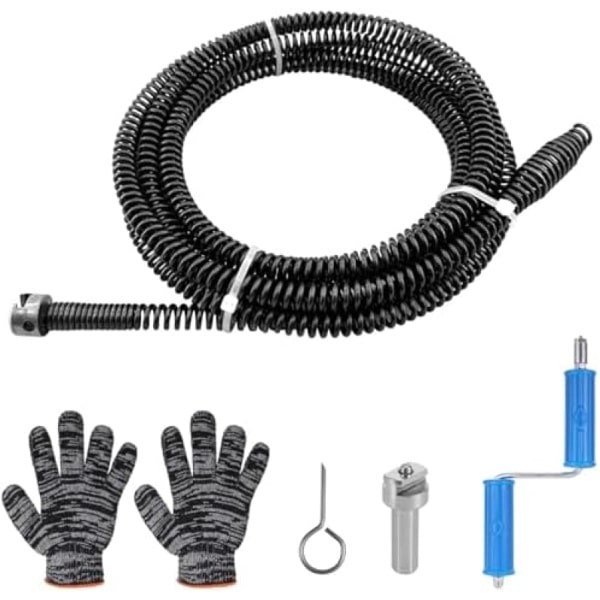 PolkaHome Afvoerreiniger Slang voor Elektrische Pijpreinigingsmachine, 18ft/5,5 m Handmatige Ontstopper met Boordop, 10 mm Diameter, Inclusief Handschoenen voor Keuken, Badkamer en Douche