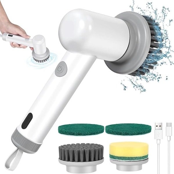 S&Dshopline® Elektrische reinigingsborstel, power spin scrubber, reinigingsborstel elektrisch, multifunctionele power spin scrubber, geschikt voor keuken, wastafel, badkamer (4 soorten hoofdreiniging)