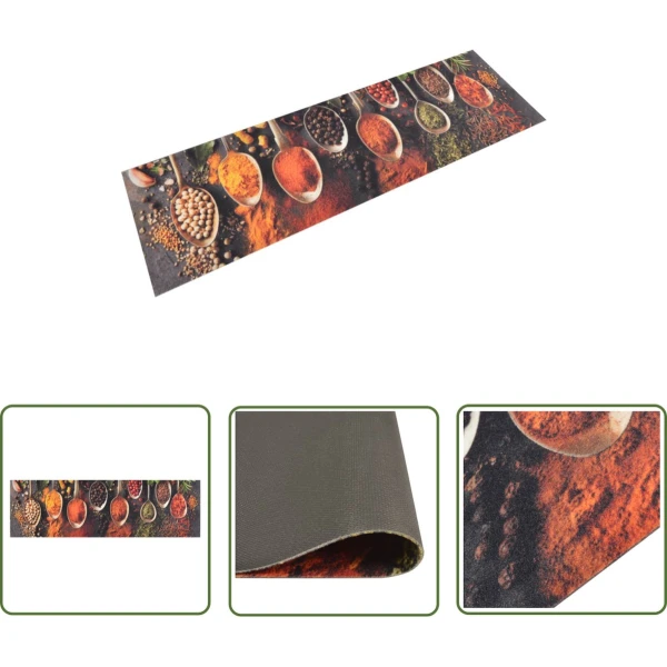 The Living Store Keukenmat wasbaar lepel- en kruidenprint 45x150 cm fluweel - Keukenmat - Vloermat - Keukendekoration - Keuken Accessoires - Multifunctionele Mat