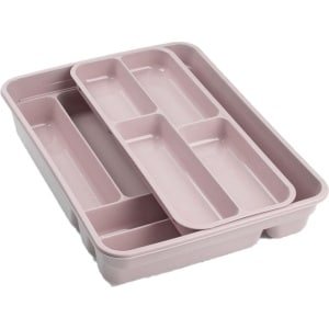 2x stuks bestekbakken/bestekhouders roze 40 x 30 x 7 cm - 2 lagen - Keuken opberg accessoires