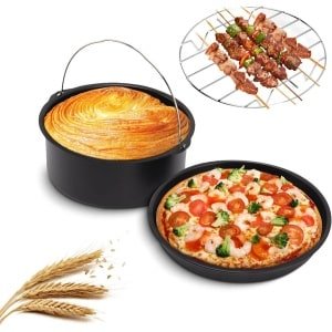 3 stuks Roestvrij Staal Air Fryer Accessoires Set: Bakken Cake Vat Pizza Pan Grill Kit voor Friteuse Accessoires Thuis Keuken Restaurant (6")