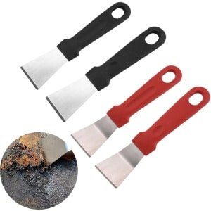 4-delige schraperset van roestvrij staal - Keukenschraper - Accessoires voor koekenpan schrapers - Geschikt voor glas, kookplaat, ovenschalen - Hoekreiniging stool - Geschikt voor buitengrillen in de keuken - Zwart, rood