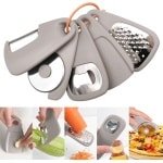 5 in1 keukengadgets, dunschiller, flesopener, knoflookmolen, taartkaasrasp, stapelbaar kookgereedschap ruimtebesparend voor kleine keuken, accessoires voor campers binnen vaatwasmachinebestendig