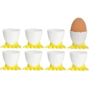 Eierdoppen met voetjes - 8x stuks - plastic - met lepels - tafel/keuken artikelen - Paastafel accessoires