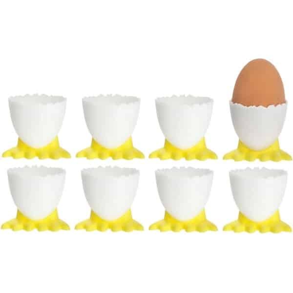 Eierdoppen met voetjes - 8x stuks - plastic - met lepels - tafel/keuken artikelen - Paastafel accessoires