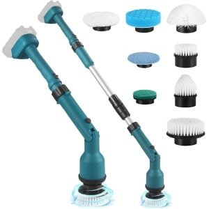 Elektrische reinigingsborstel Spin Scrubber met 8 verwisselbare borstelkoppen - 2 snelheden - voor badkamer keuken auto vloer.