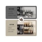 Koffie-organizer, koffiebar-accessoire en -organizer, hout, koffieopbergmeubel voor koffiehoek, werkbladen, kruidenrek, 2 verdiepingen, koffiecaddy voor keuken, thuis, kantoor, zwart