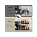 Koffie-organizer, koffiebar-accessoire en -organizer, hout, koffieopbergmeubel voor koffiehoek, werkbladen, kruidenrek, 2 verdiepingen, koffiecaddy voor keuken, thuis, kantoor, zwart